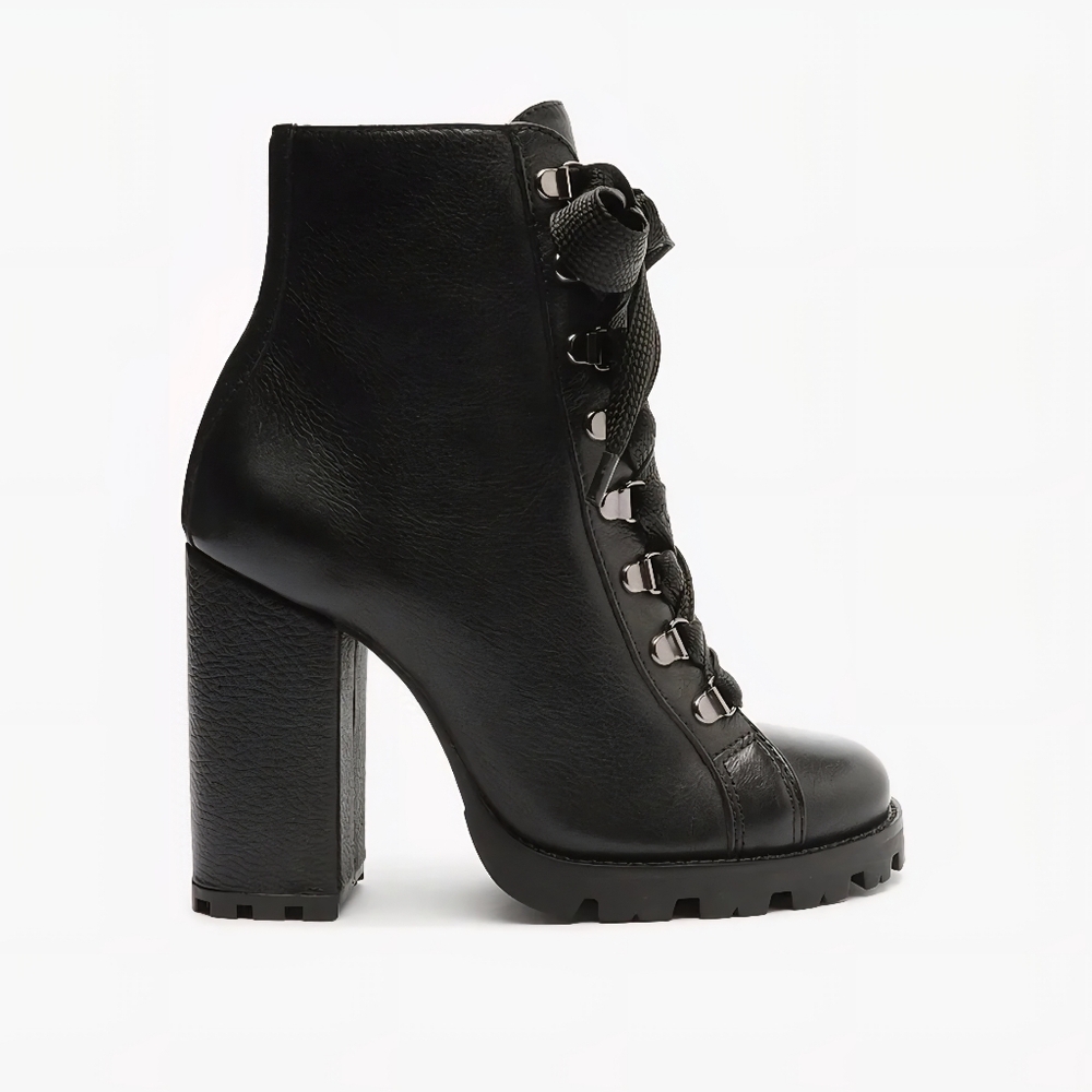 Schutz Black Leather Combat Boots. Size 8.5. Heel Height 4.2 Inches.